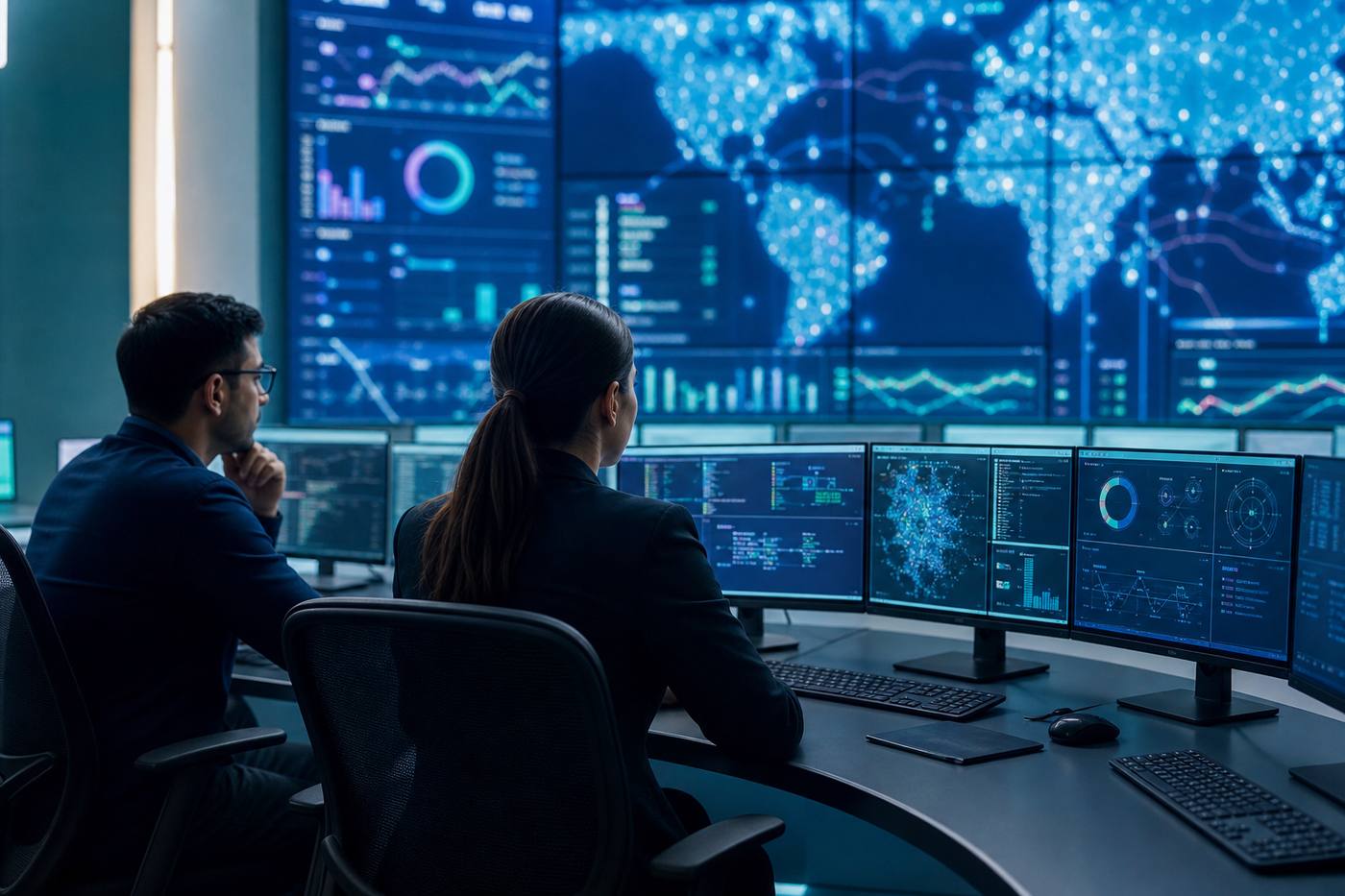 Security operations analysts monitoring SIEM dashboards