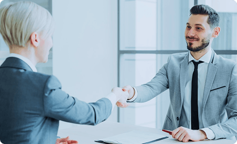 Advisors collaborating in a modern office